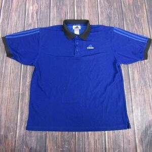 Adidas Polo Shirt Mens Large Blue Black Collar Mesh Short Sleeve Golf Top